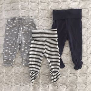 3 baby bottoms, 2 with footies by Cotton On